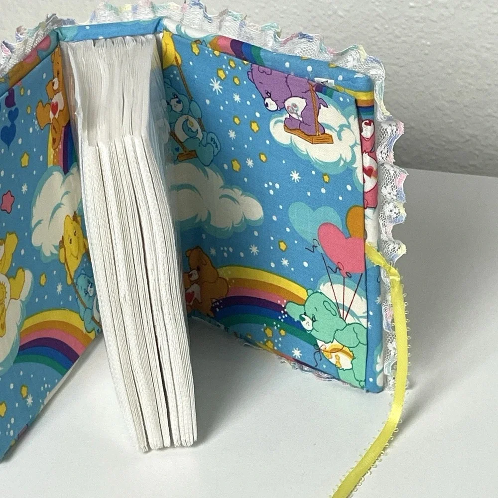 Vintage Care Bears Padded Fabric Photo Album Lace Ruffles Pearls Handmade OOAK